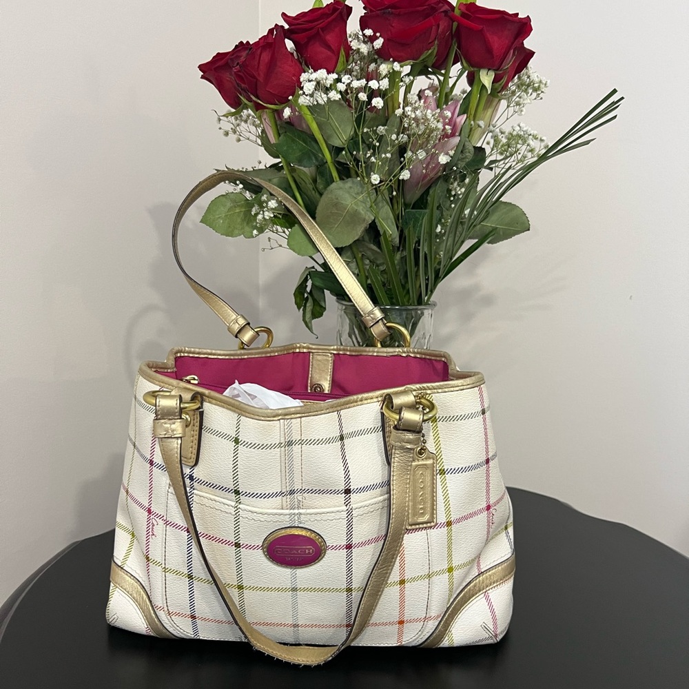 Coach Peyton Tattersall Plaid Tote